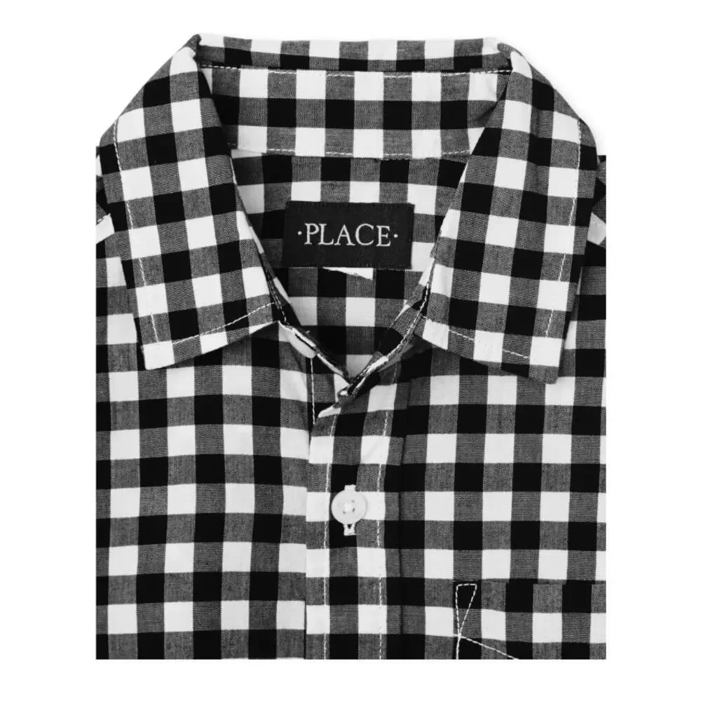 Children’s Place Boys Long Sleeve Gingham Button Down Black/White Size S NWT